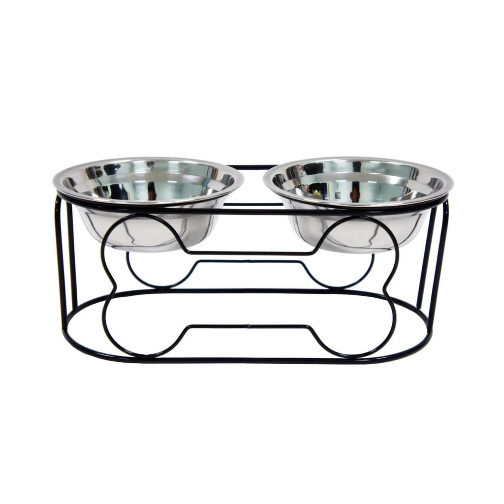5-Inch Wrought Iron Stand with Small Double Stainless Steel Feeder Bowl X353545