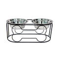 5-Inch Wrought Iron Stand with Small Double Stainless Steel Feeder Bowl X353545