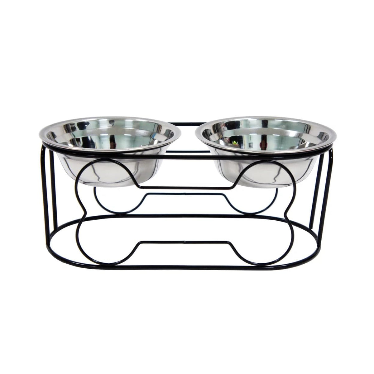 5-Inch Wrought Iron Stand with Small Double Stainless Steel Feeder Bowl X353545