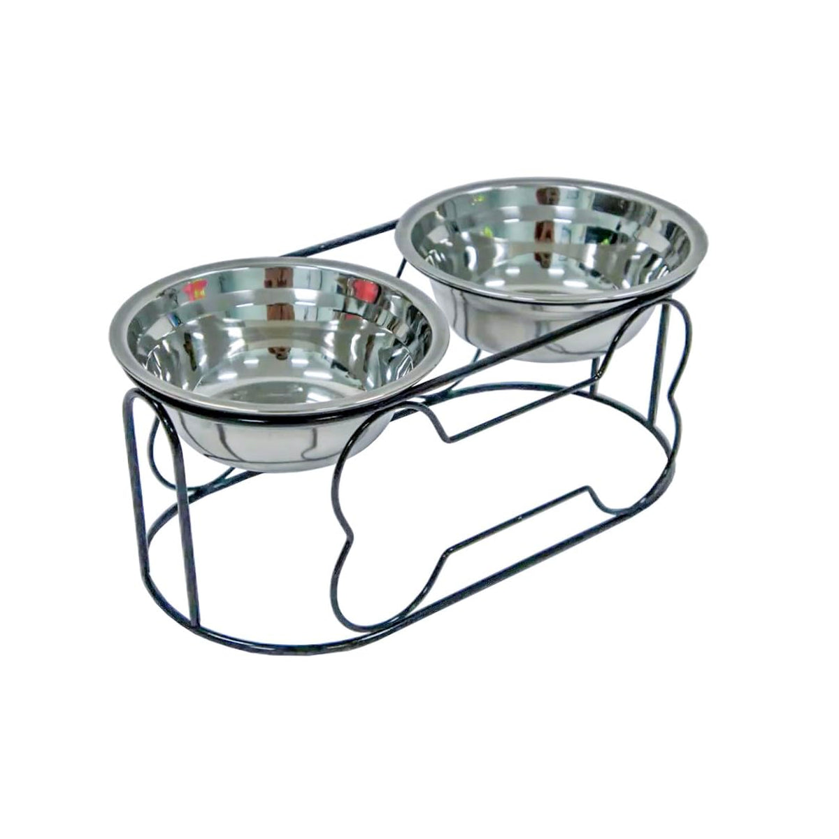 5-Inch Wrought Iron Stand with Small Double Stainless Steel Feeder Bowl X353545