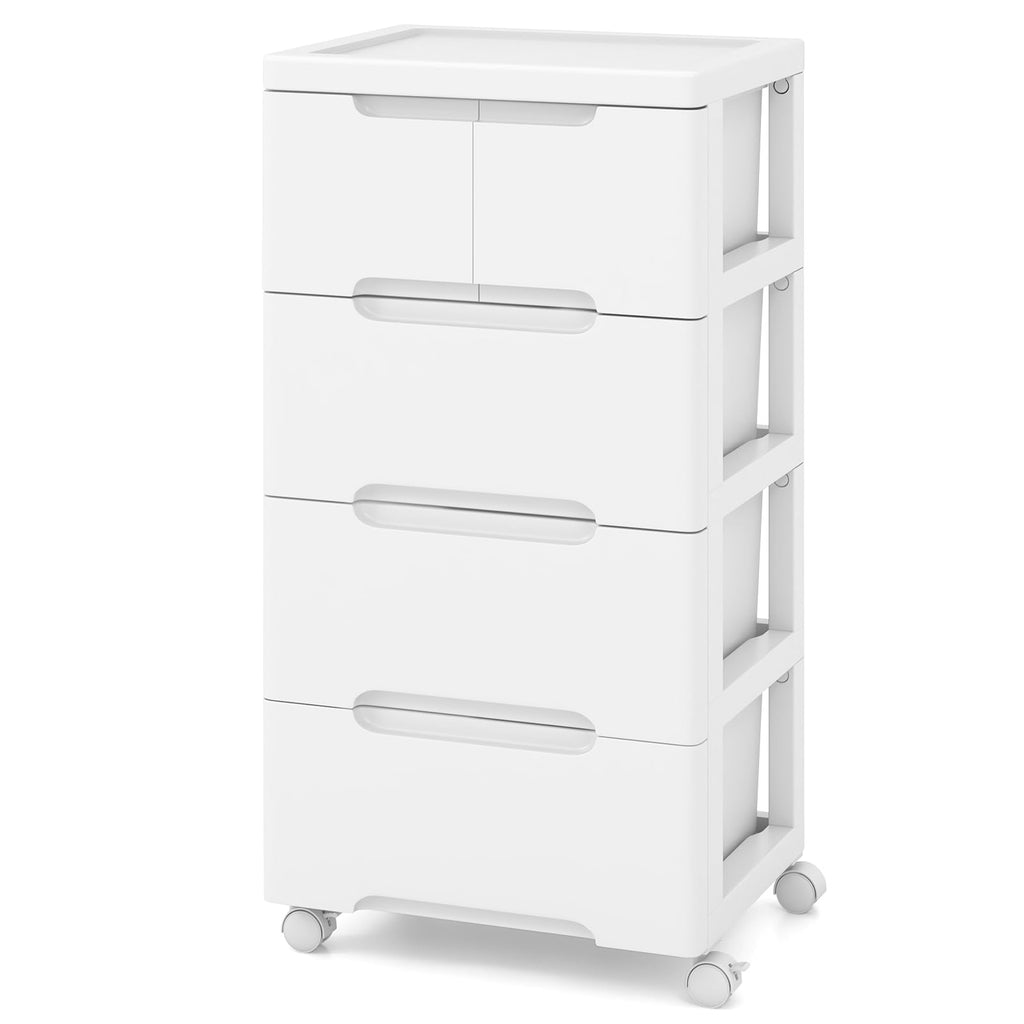 White 5 Drawer Rolling Plastic Storage Cart W119364