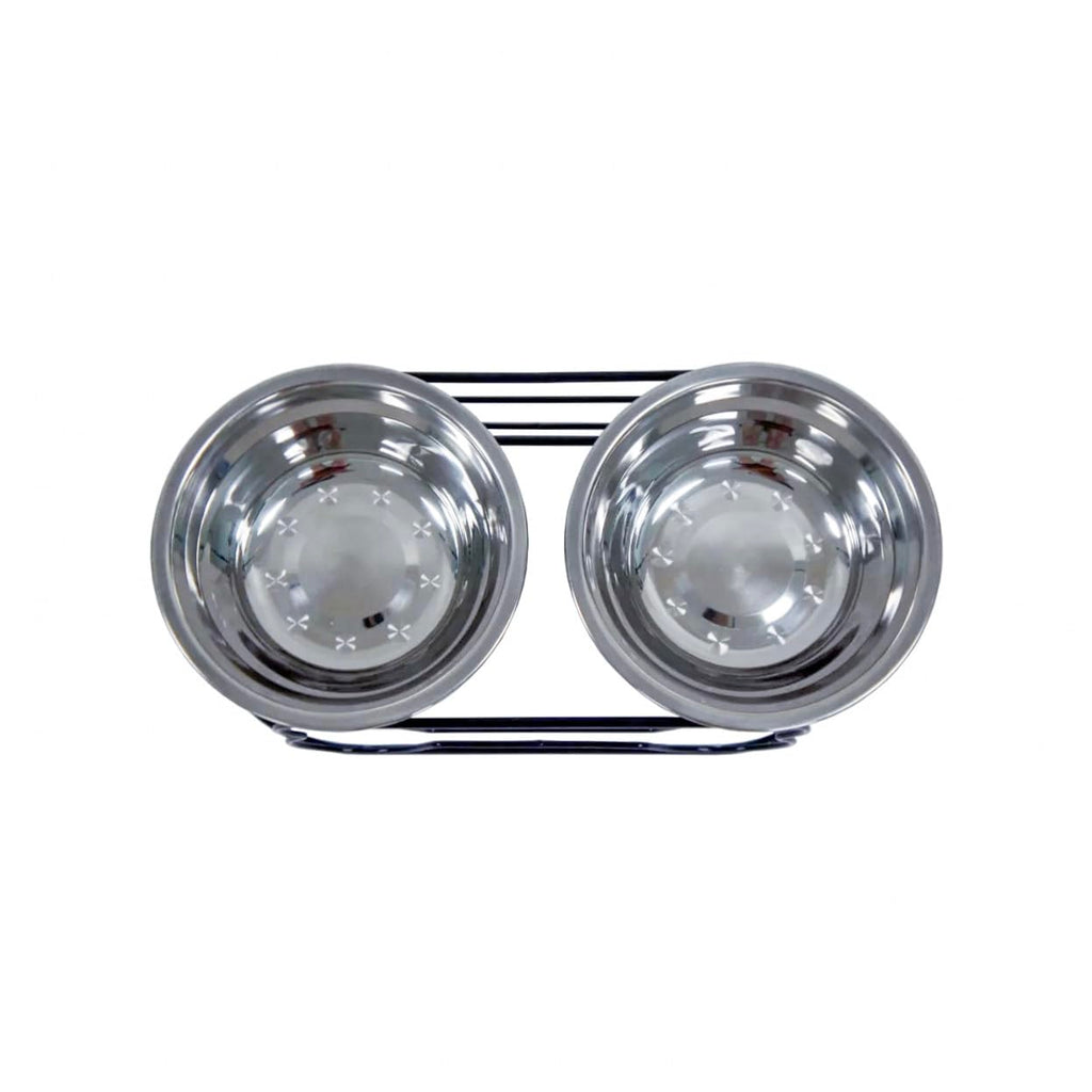 5-Inch Wrought Iron Stand with Small Double Stainless Steel Feeder Bowl X353545