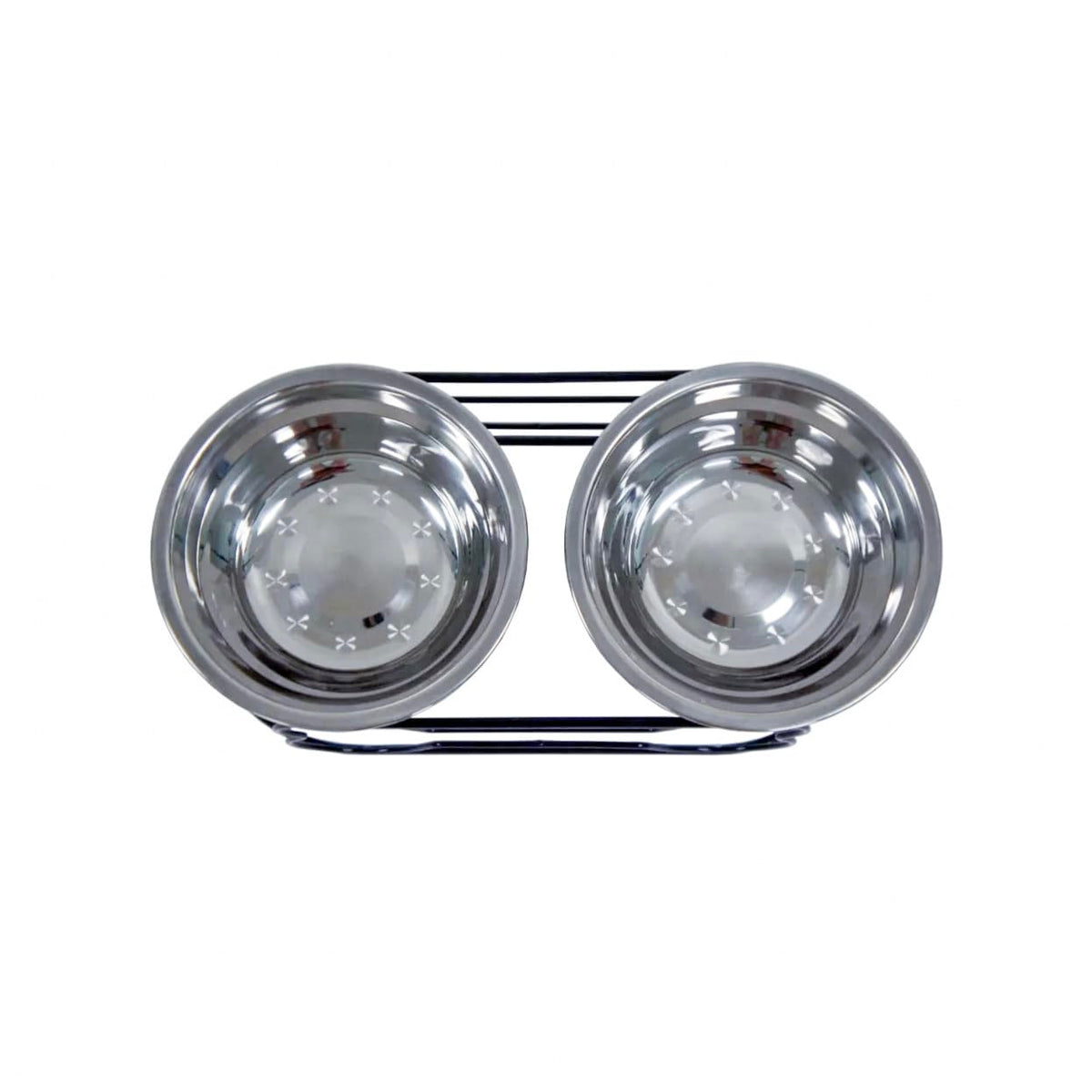5-Inch Wrought Iron Stand with Small Double Stainless Steel Feeder Bowl X353545