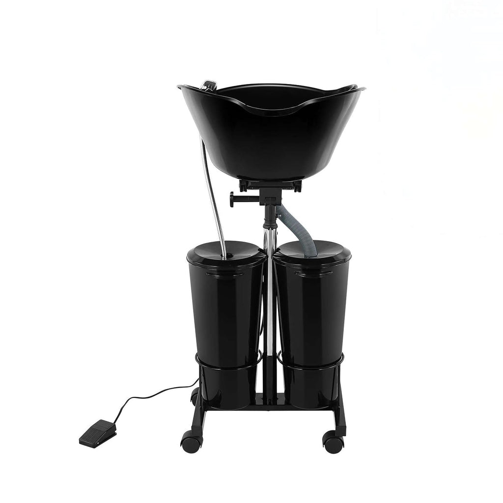 Portable Plastic Shampoo Bowl Unit with 2 Bucket and Drain Hoses Black E7573