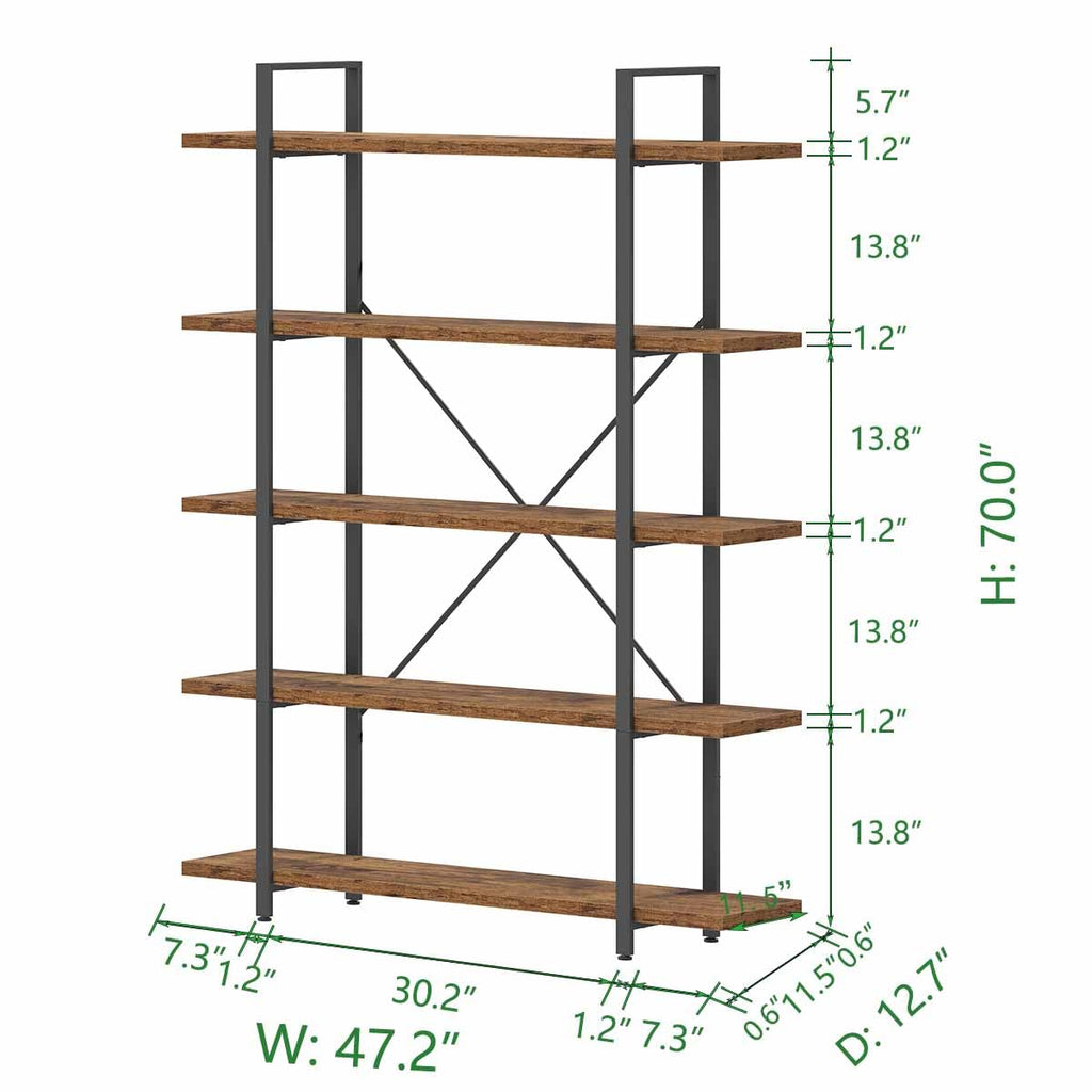 Rustic Brown 5 Shelf Wood Bookshelf N675