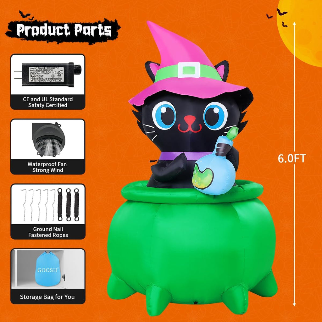6 FT Halloween Inflatable Cat with LED Lights N2816