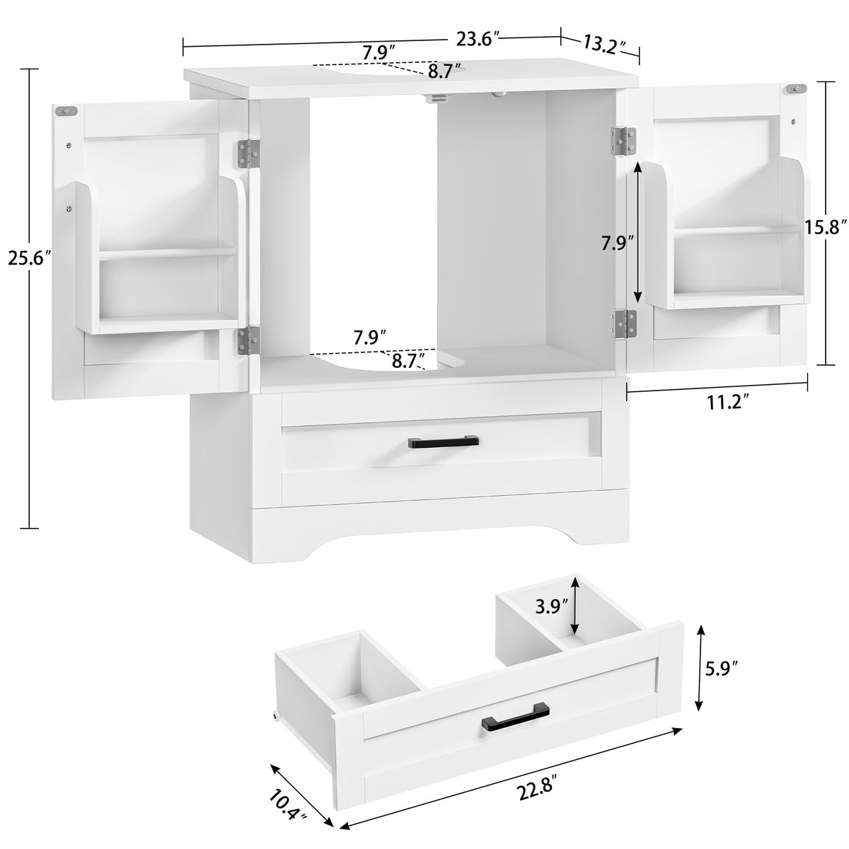 24" Pedestal Sink Storage Cabinet with 2 Doors & 1 Drawer P4158