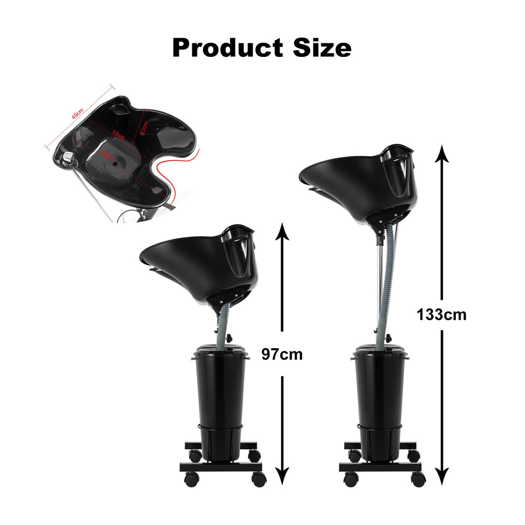 Portable Plastic Shampoo Bowl Unit with 2 Bucket and Drain Hoses Black E7573