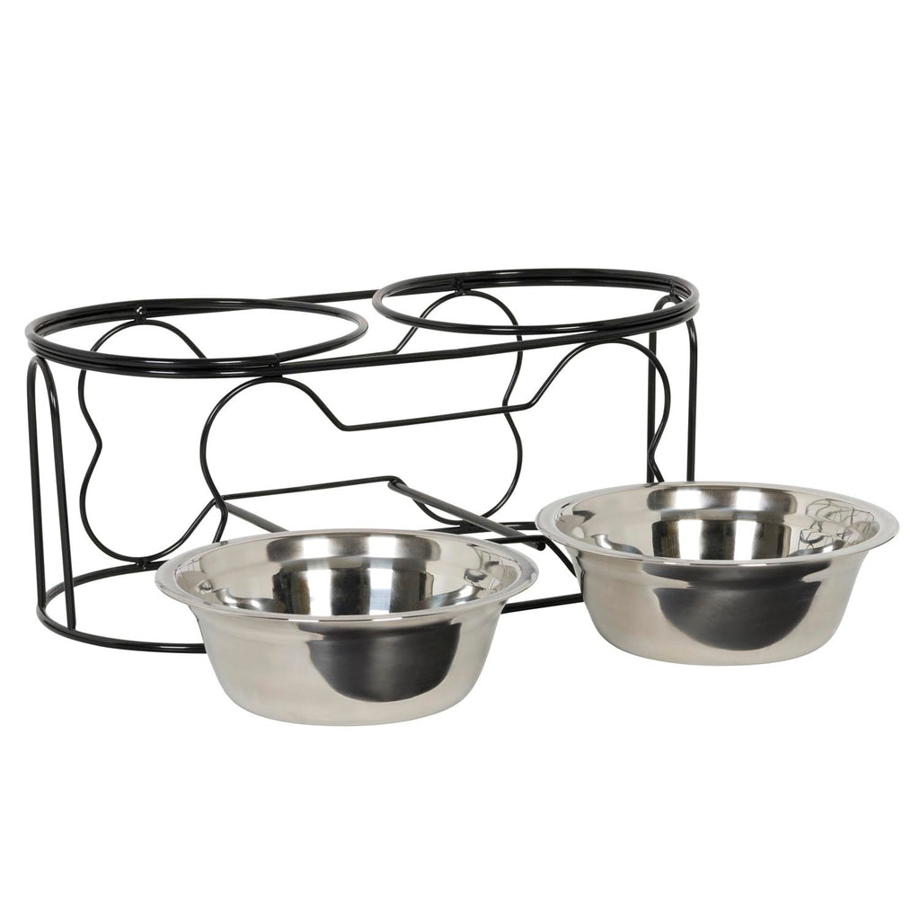 5-Inch Wrought Iron Stand with Small Double Stainless Steel Feeder Bowl X353545