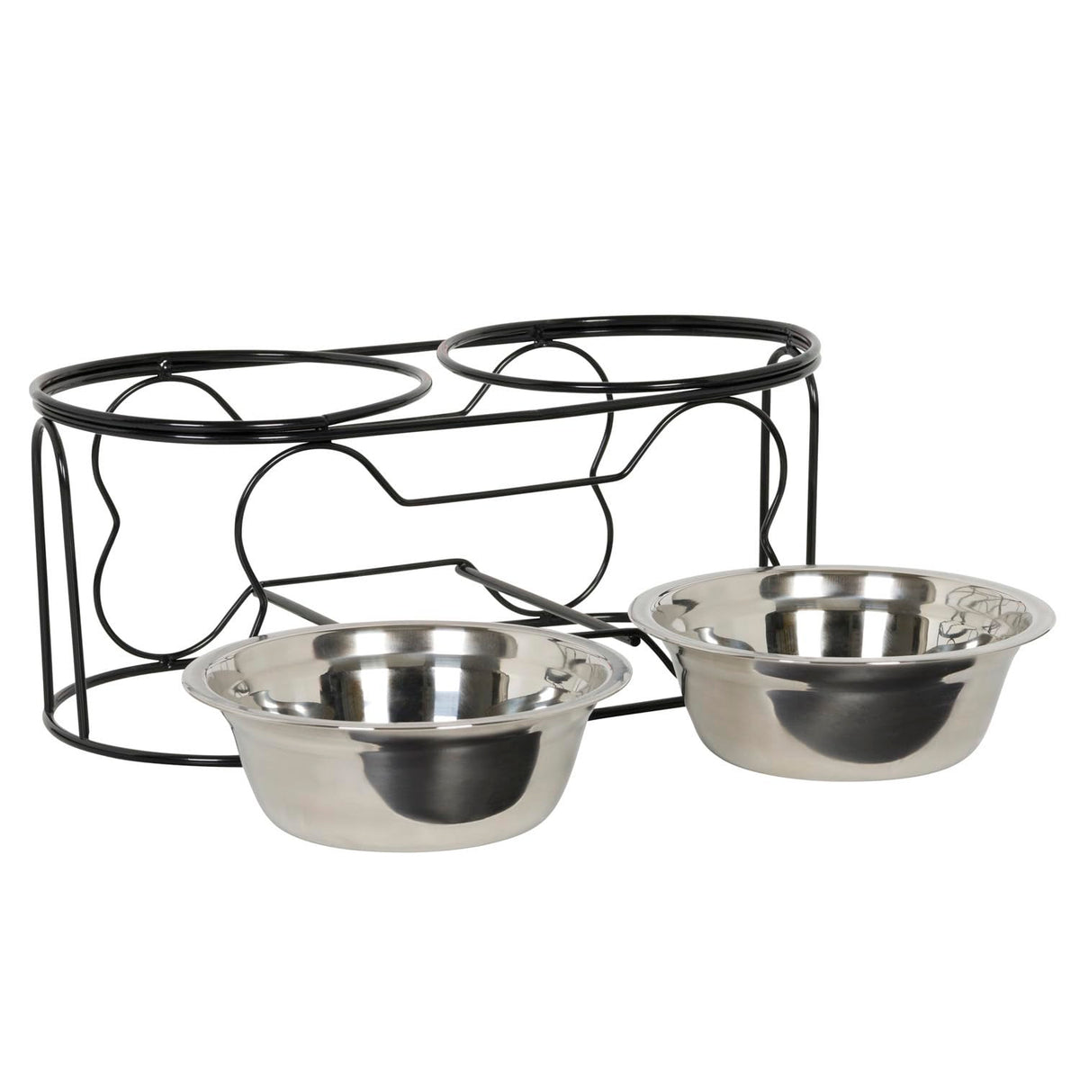 5-Inch Wrought Iron Stand with Small Double Stainless Steel Feeder Bowl X353545