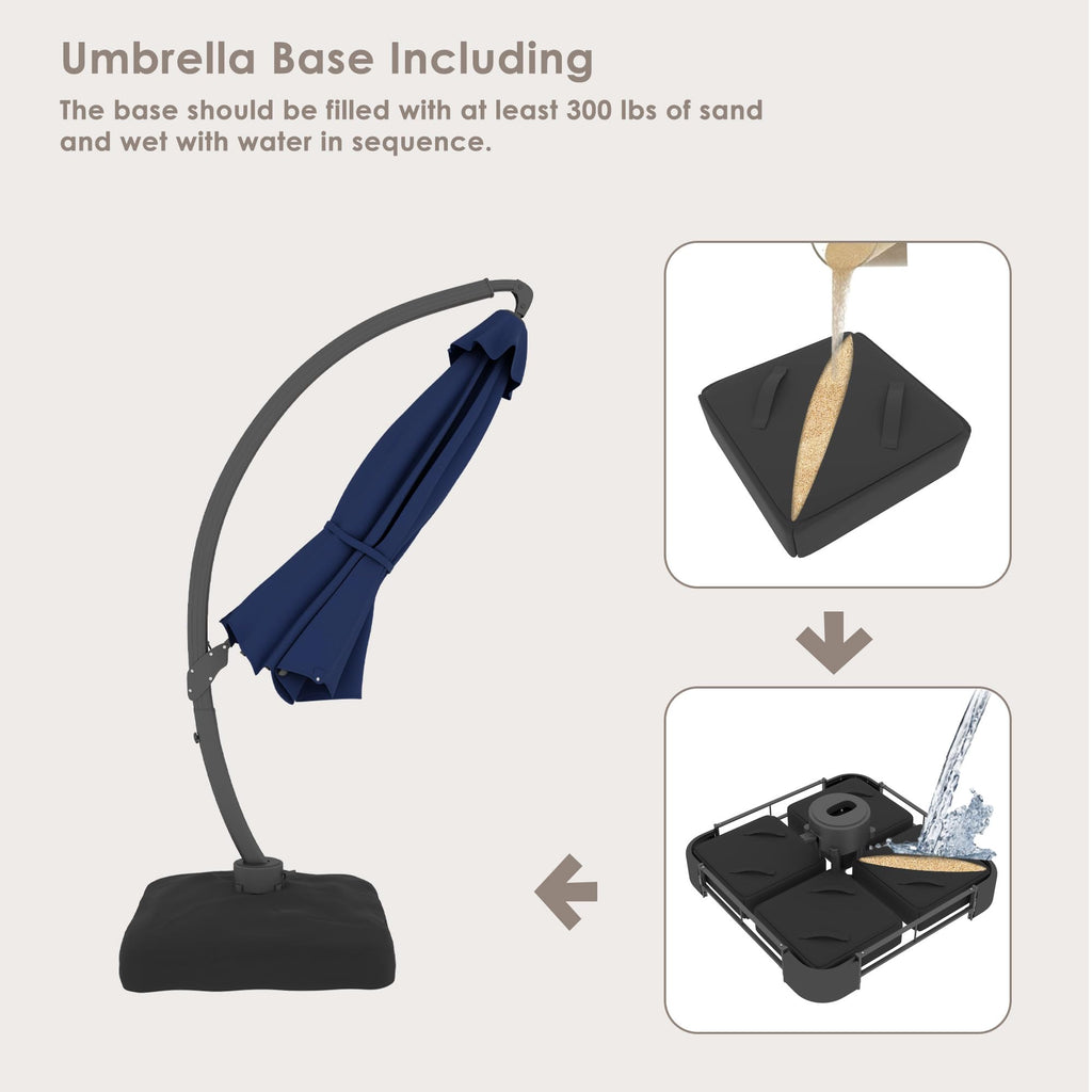 11FT Navy Blue Aluminum Cantilever Patio Umbrella with Base C539