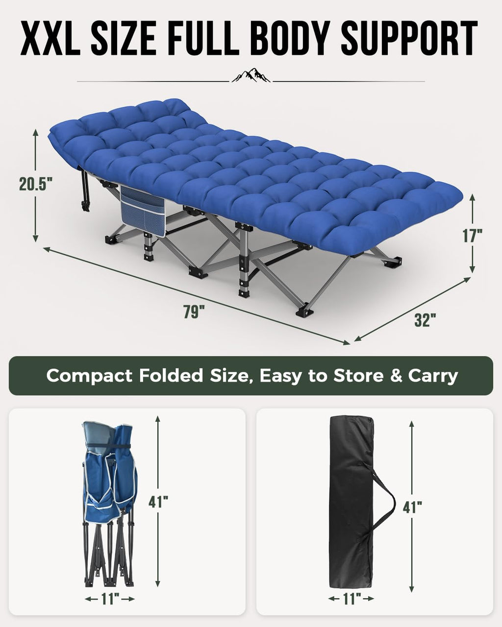32in XXL Folding Camping Cot with Mattress X97488