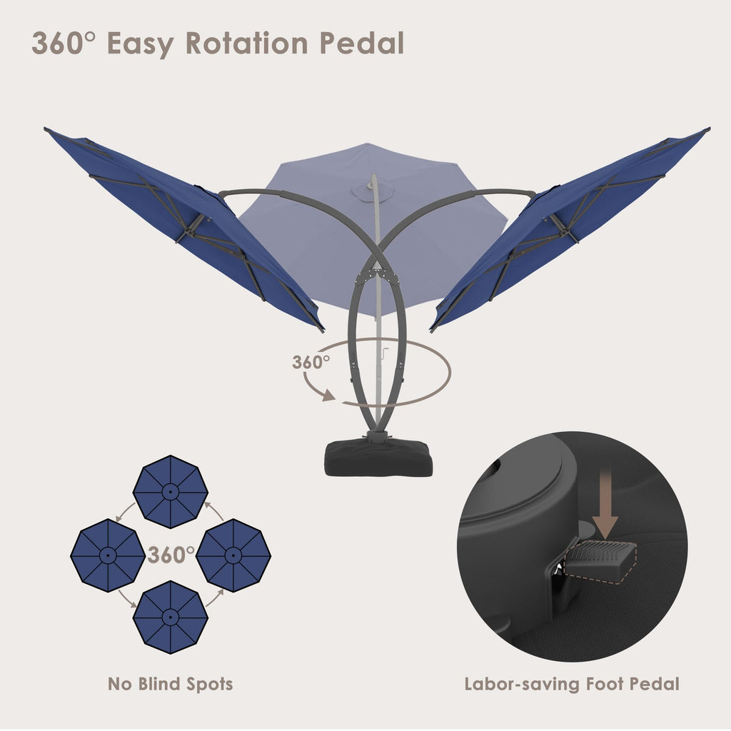 11FT Navy Blue Aluminum Cantilever Patio Umbrella with Base C539
