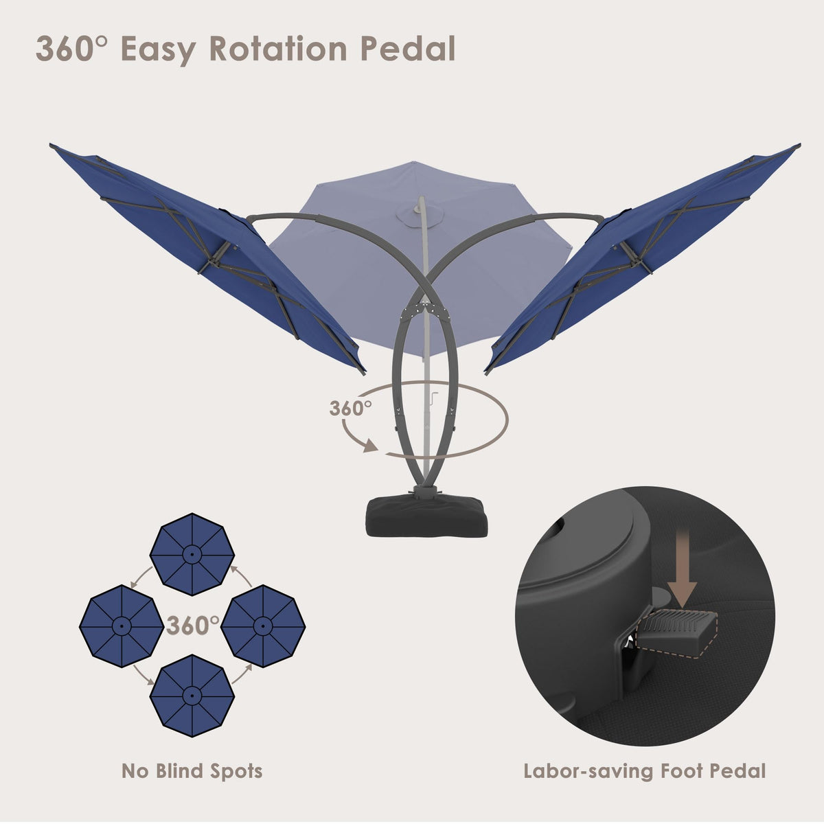 11FT Navy Blue Aluminum Cantilever Patio Umbrella with Base C539