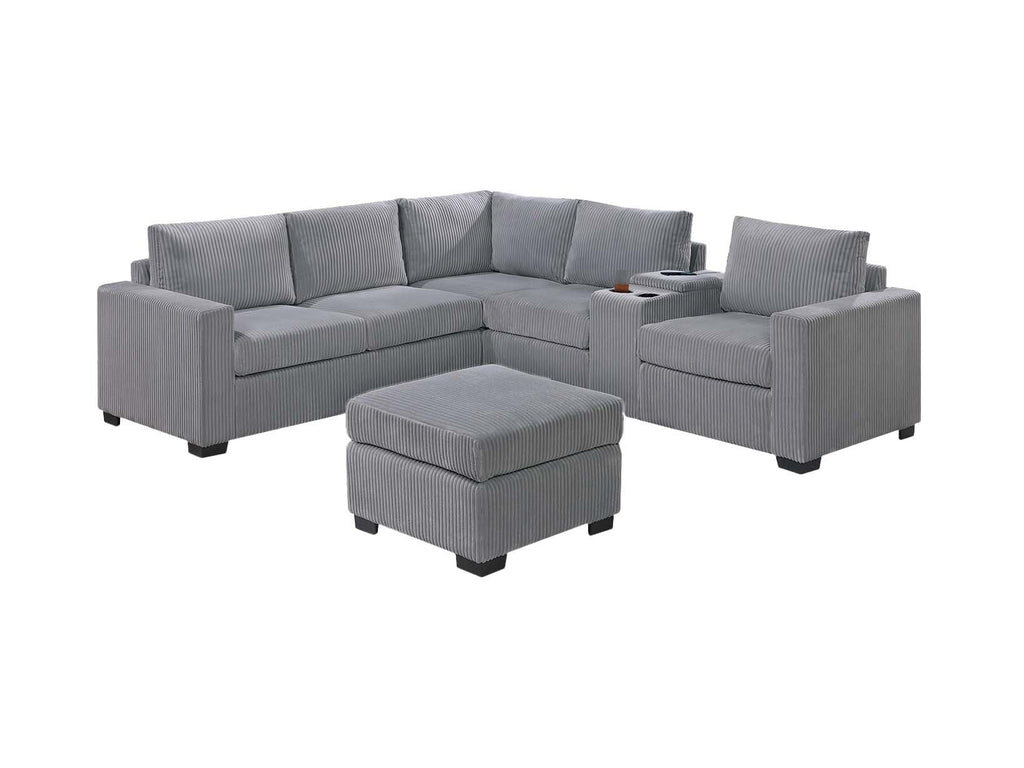 Light Gray Corduroy Upholstered Sectional Sofa Set P80088