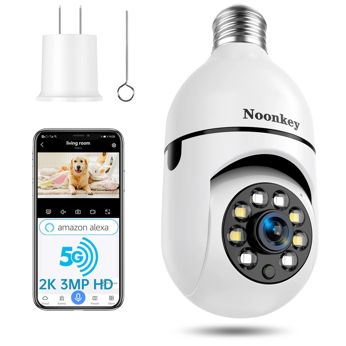 Light Bulb Security Camera 2K 3MP WiFi 360° Color Night Vision Two-Way Talk F260975
