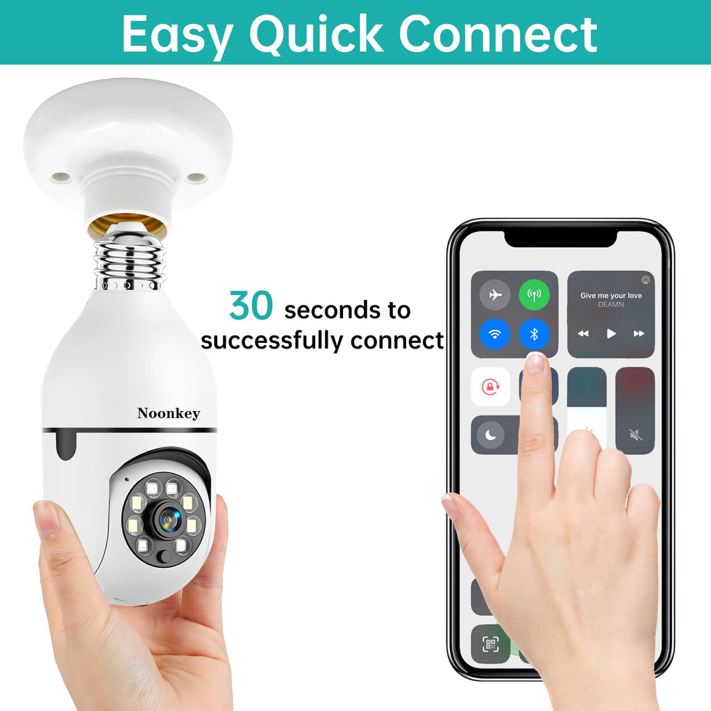 Light Bulb Security Camera 2K 3MP WiFi 360° Color Night Vision Two-Way Talk F260975