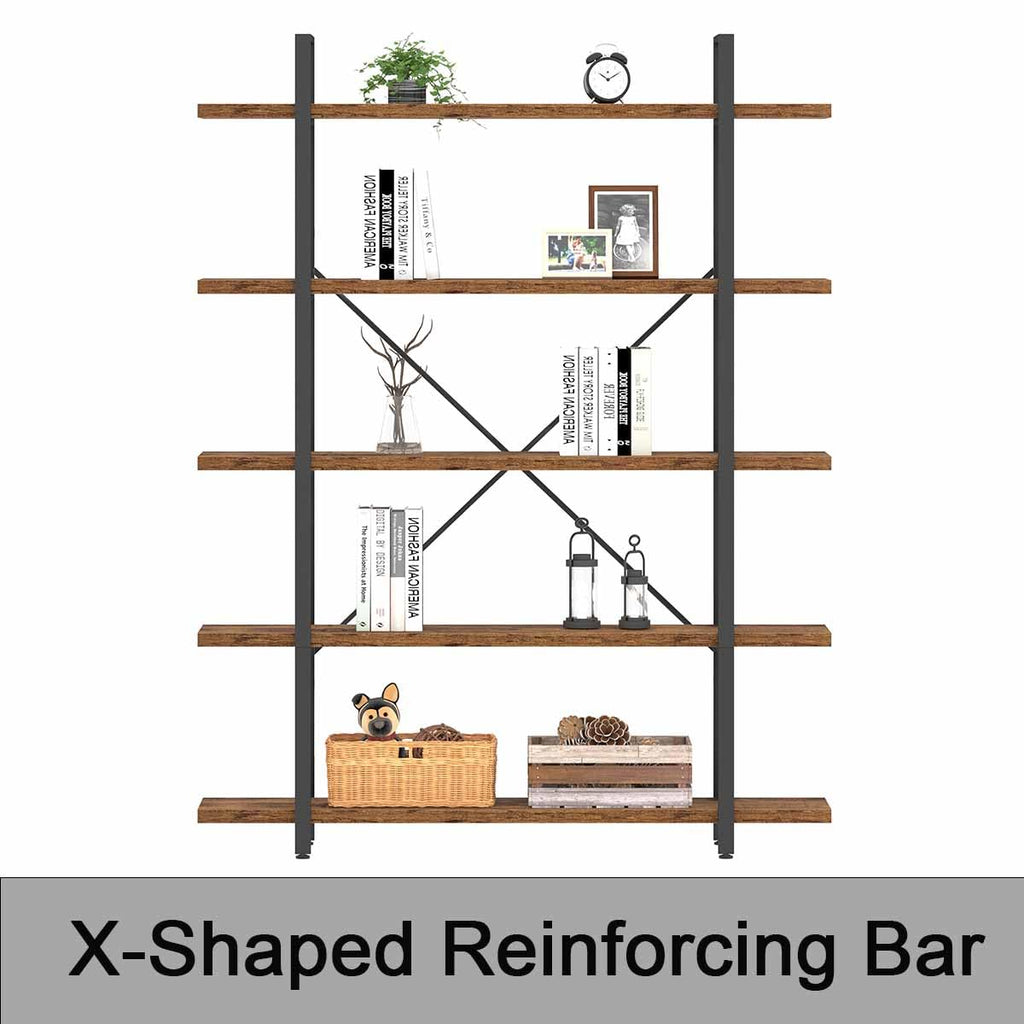 Rustic Brown 5 Shelf Wood Bookshelf N675