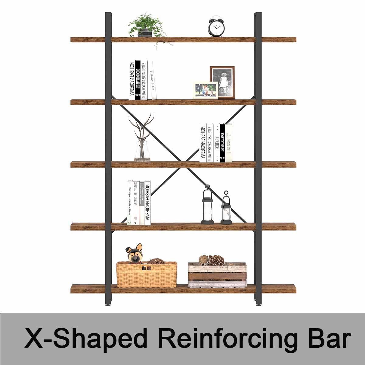 Rustic Brown 5 Shelf Wood Bookshelf N675