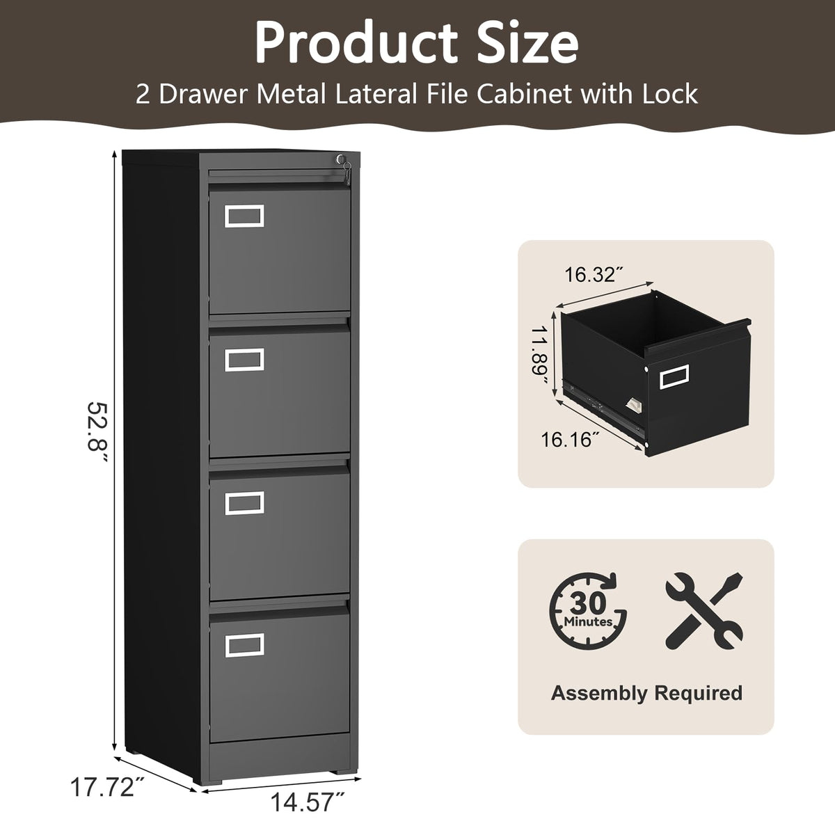 4 Drawer Metal File Cabinet with Lock T76253