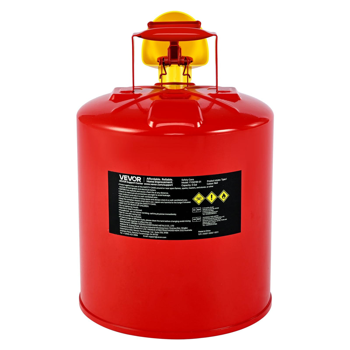5 Gallon Red Metal Safety Gas Can with Flame Arrester T30538