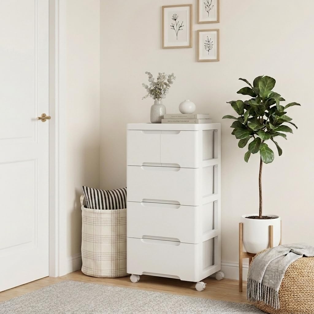 White 5 Drawer Rolling Plastic Storage Cart W119364
