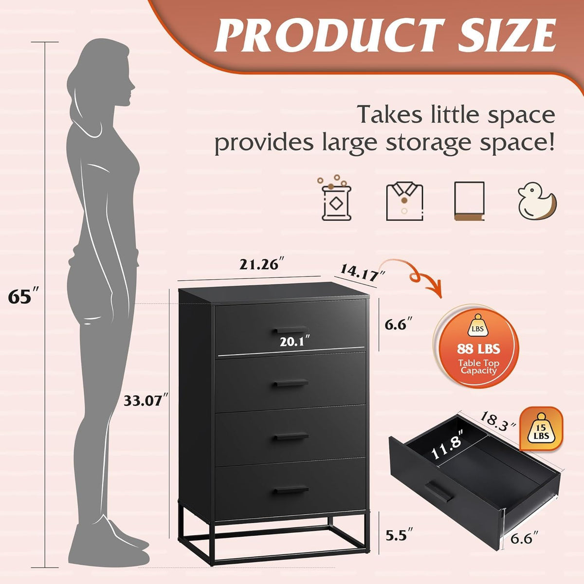 Black 4 Drawer Wooden Dresser B900