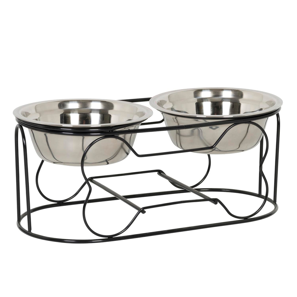 5-Inch Wrought Iron Stand with Small Double Stainless Steel Feeder Bowl X353545