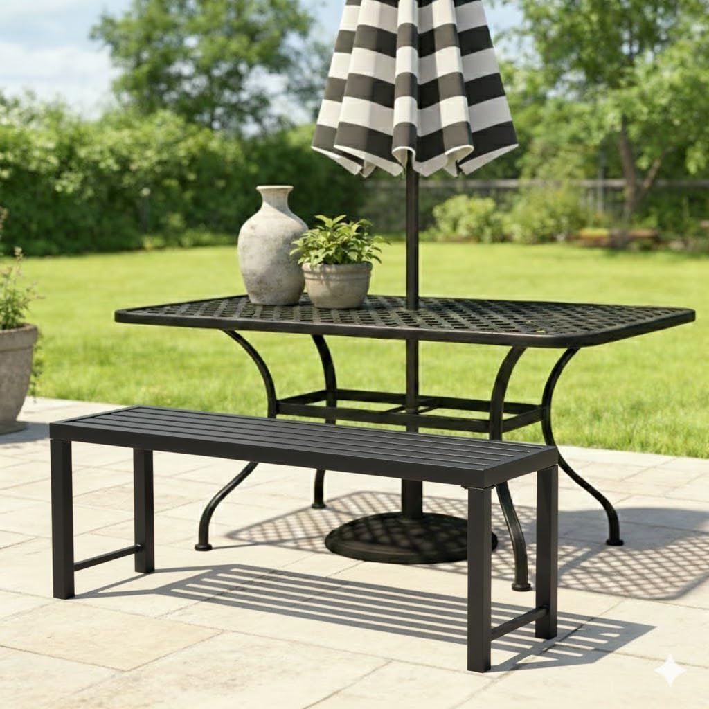 Black Metal Backless Outdoor Bench Q519230
