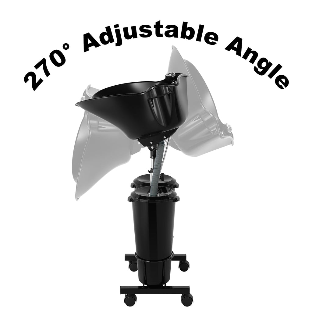 Portable Plastic Shampoo Bowl Unit with 2 Bucket and Drain Hoses Black E7573