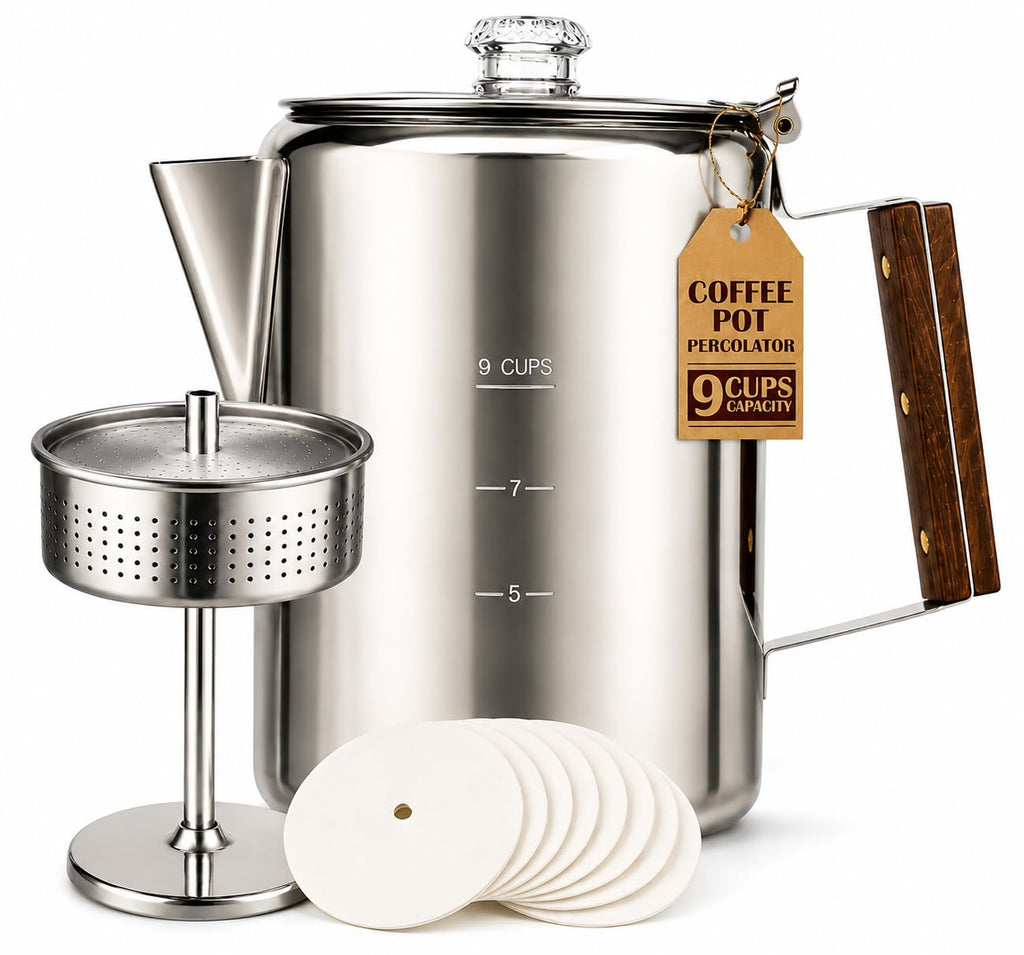 9 Cup Silver Stovetop Coffee Percolator O658