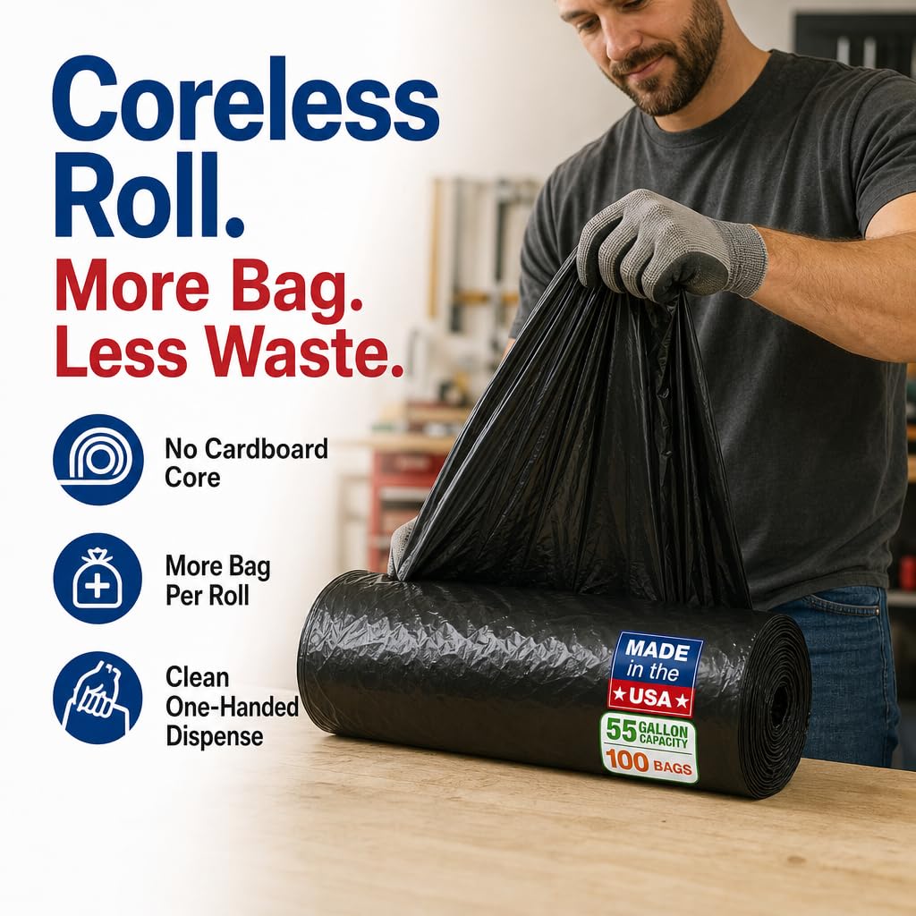 Heavy Duty Black 55-60 Gallon Trash Bags 100 Count S2840