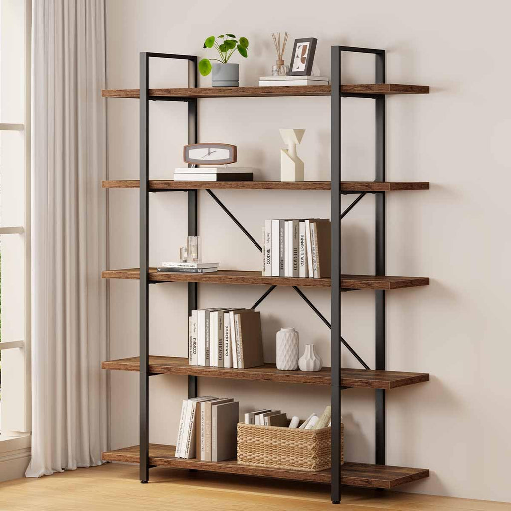 Rustic Brown 5 Shelf Wood Bookshelf N675