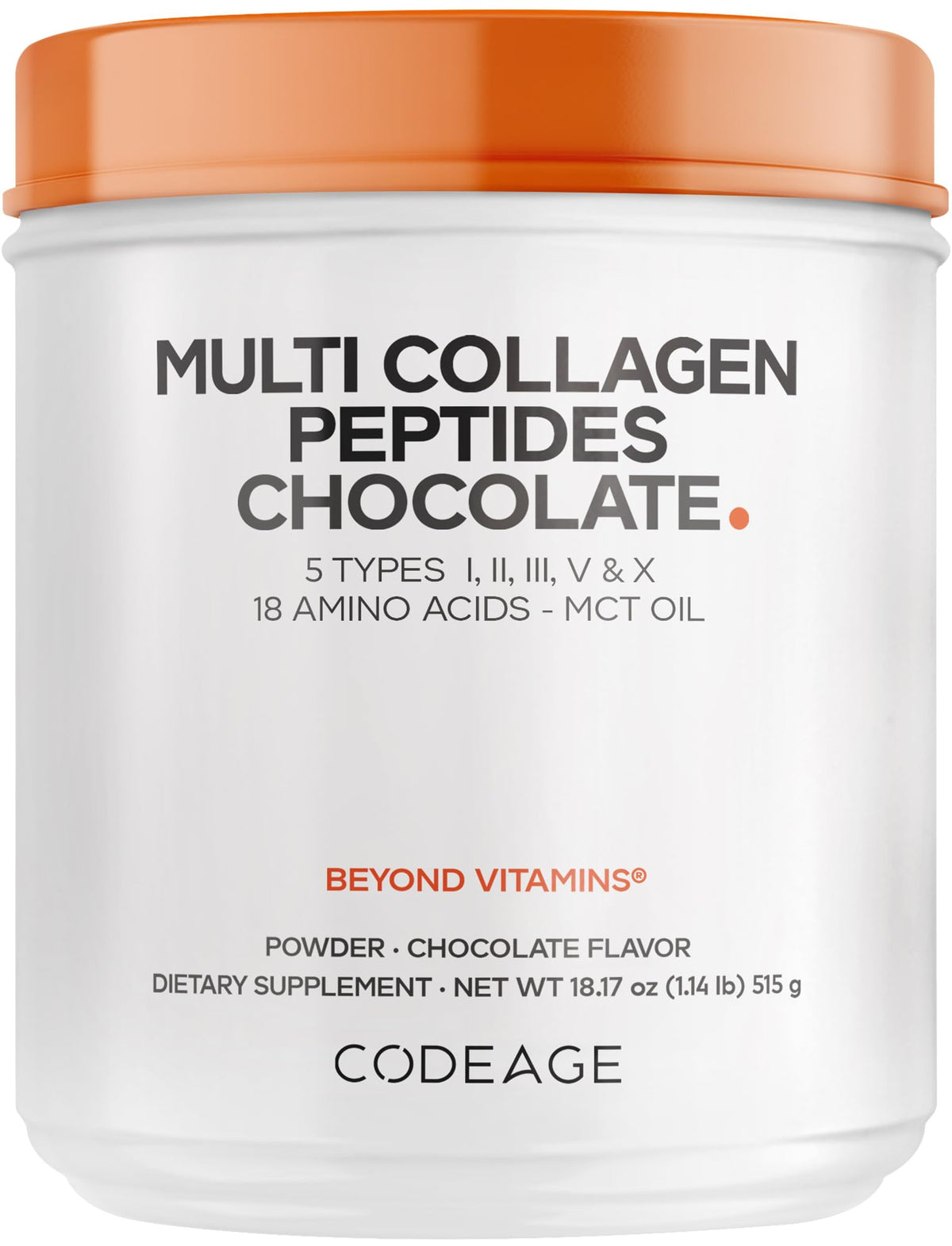 Multi Collagen Protein Powder, MCT Oil, Chocolate, 18 oz N58222