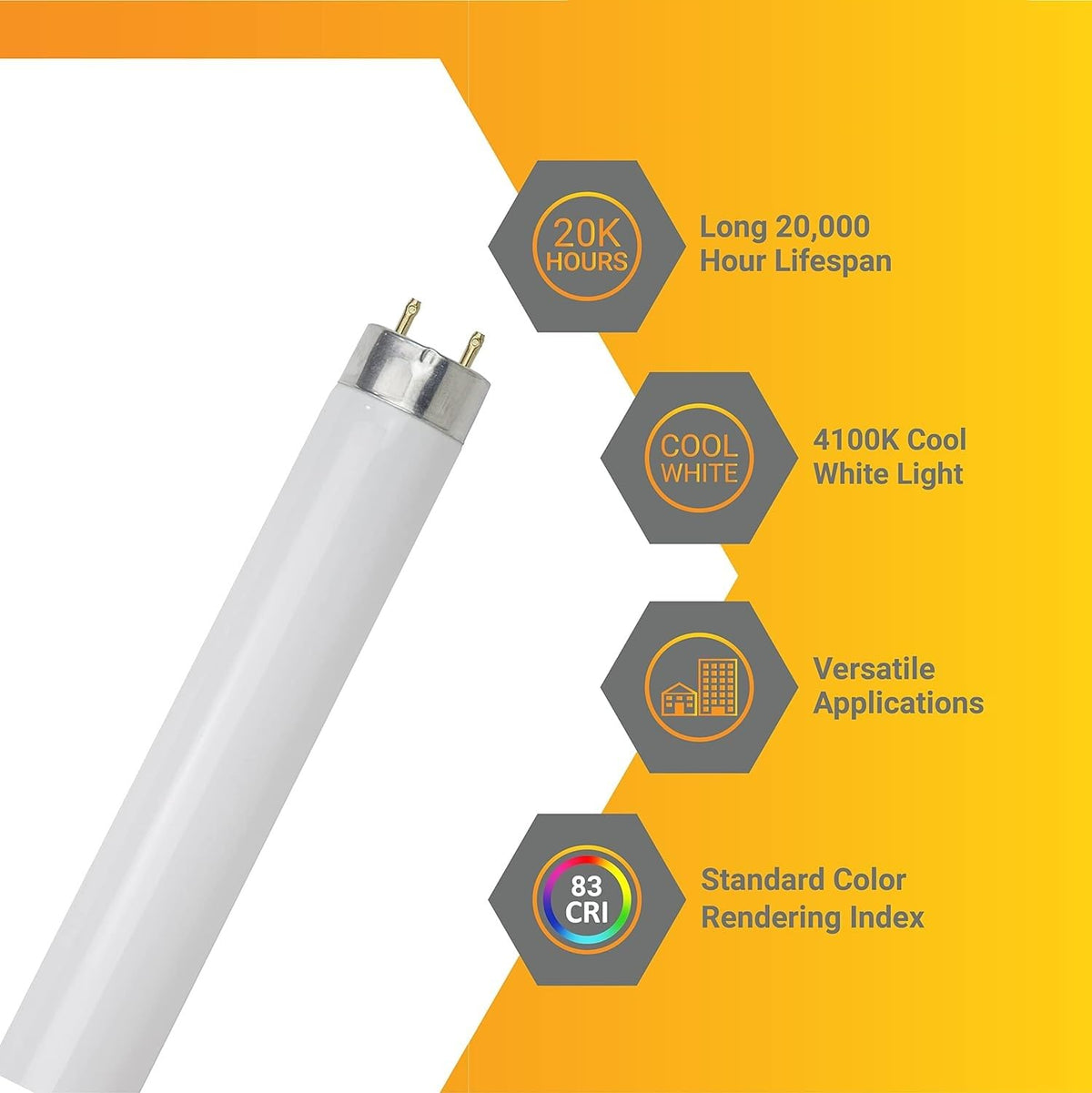 T8 Fluorescent Tube Light Bulb 25W 4100K Cool White G13 Pack of 30 J3154