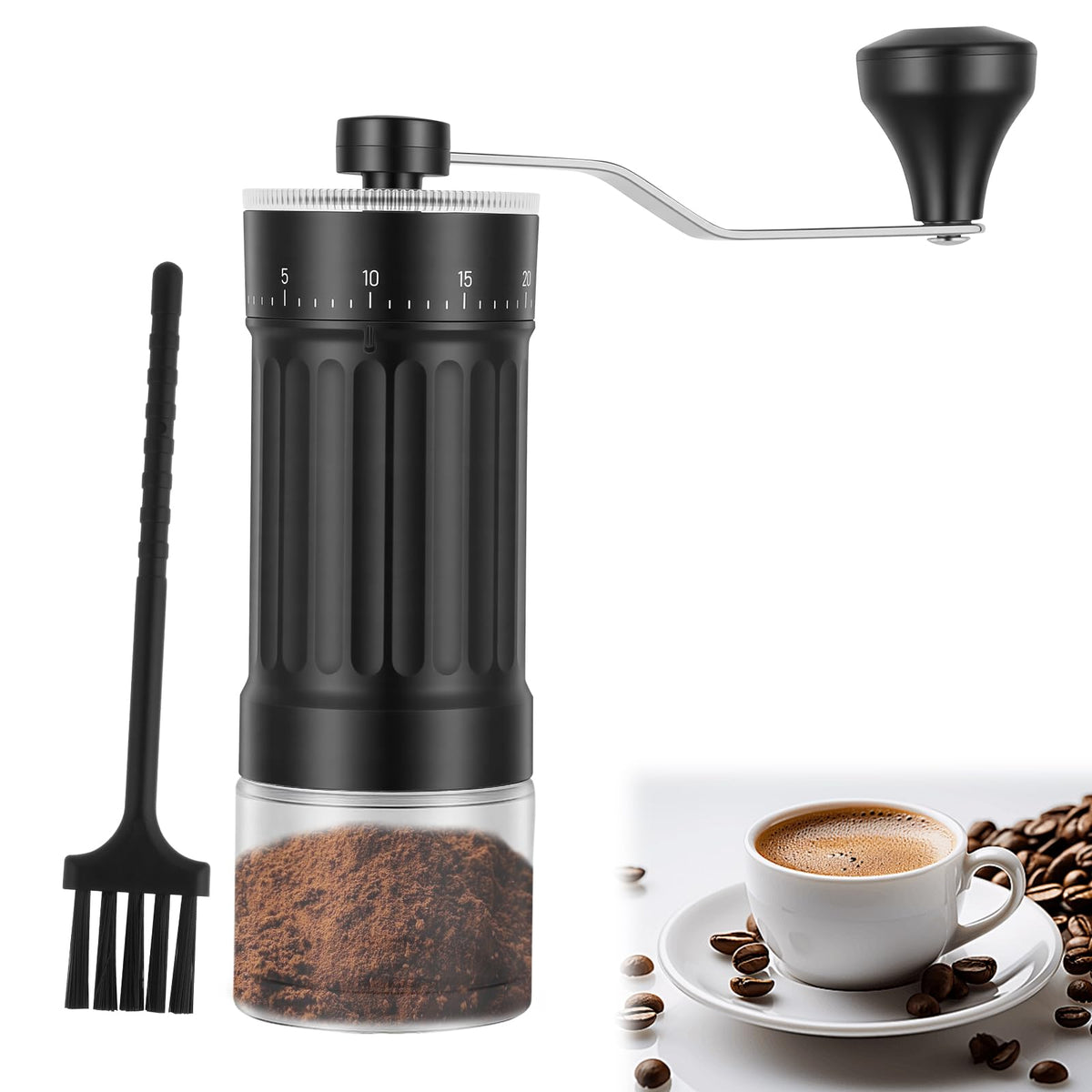 Manual Coffee Grinder with Ceramic Conical Burr, Black W601