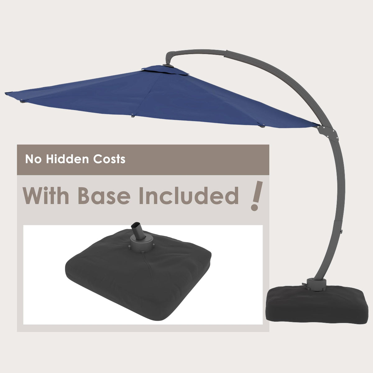 11FT Navy Blue Aluminum Cantilever Patio Umbrella with Base C539