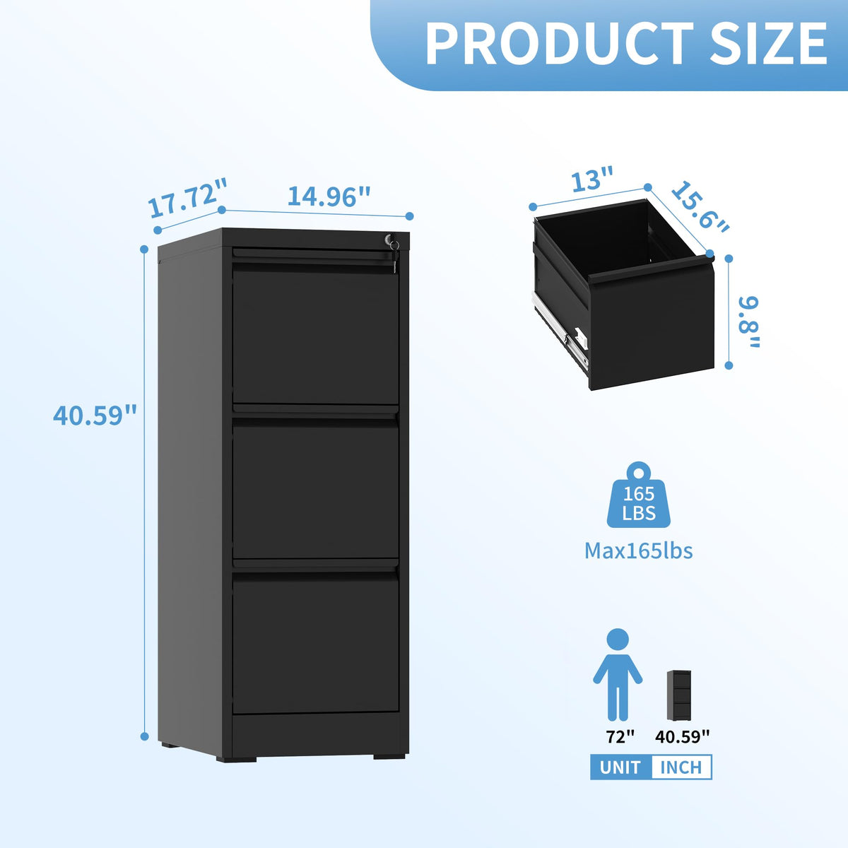 3 Drawer Metal File Cabinet with Lock Z1119