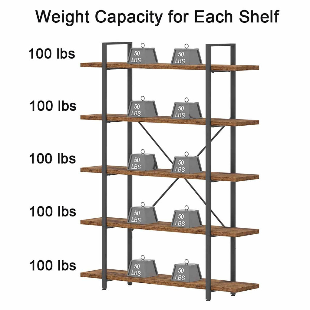 Rustic Brown 5 Shelf Wood Bookshelf N675