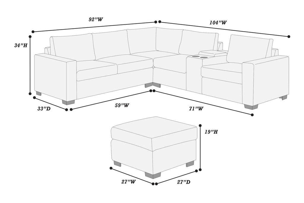 Light Gray Corduroy Upholstered Sectional Sofa Set P80088