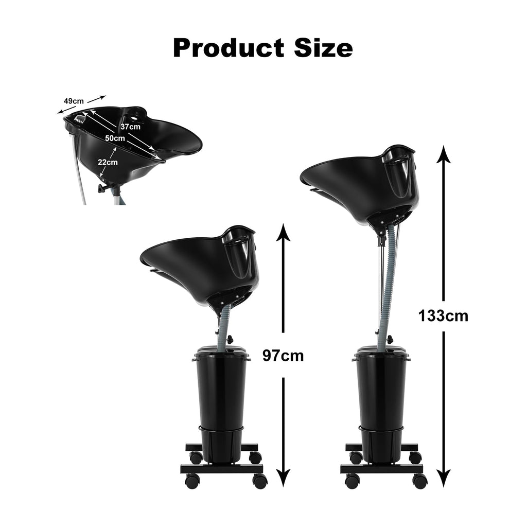 Portable Plastic Shampoo Bowl Unit with 2 Bucket and Drain Hoses Black E7573