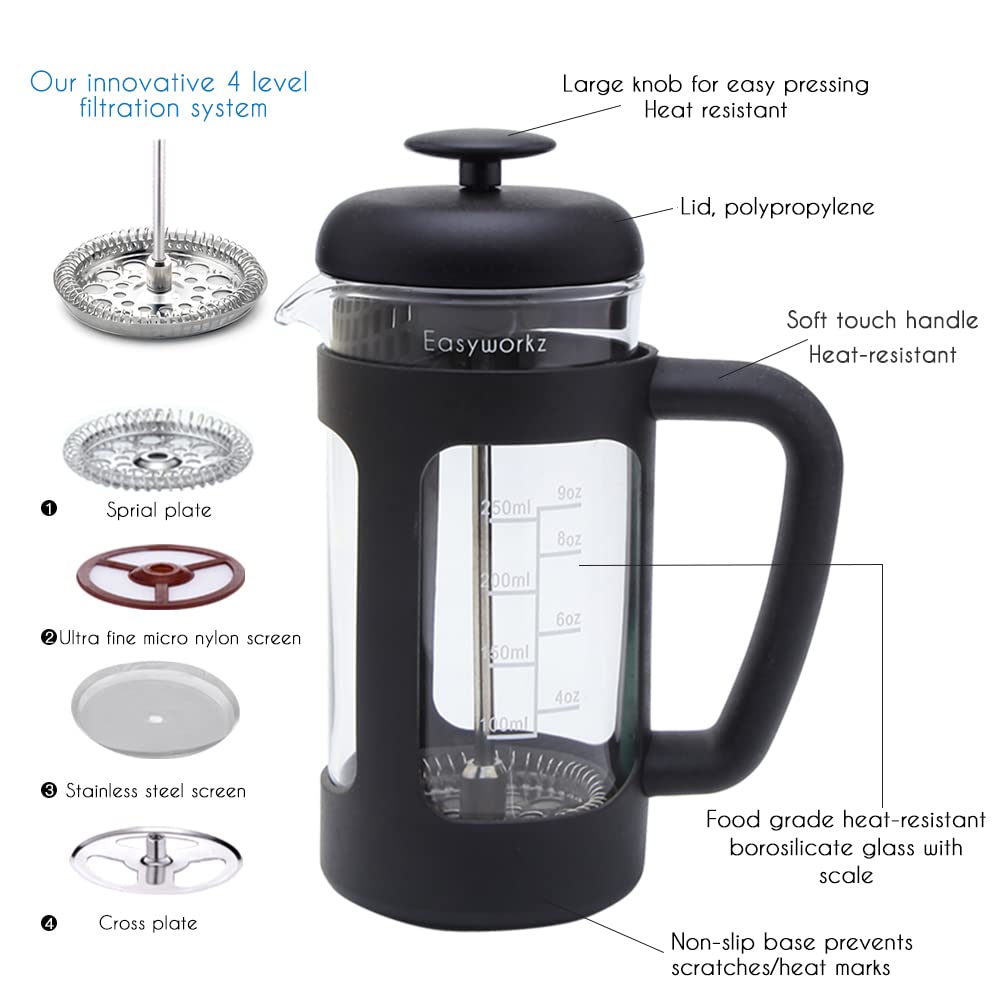 French Press 12 oz, Stainless Steel Espresso Cups 5 oz Set of 2 R974078