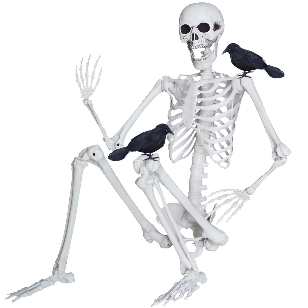 5.4ft/165cm Halloween Skeleton with Crows Movable Joints L6625