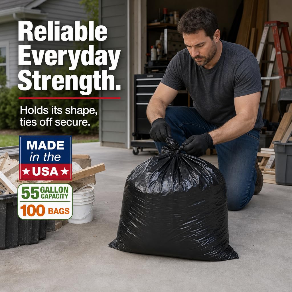 Heavy Duty Black 55-60 Gallon Trash Bags 100 Count S2840