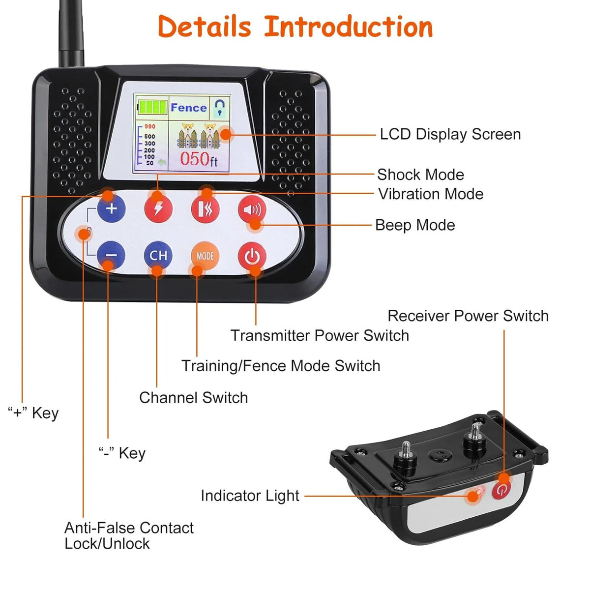 Wireless Electric Dog Fence & Training Collar 2-in-1, Waterproof Rechargeable, Up to 8 Acre F404