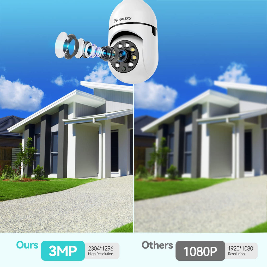Light Bulb Security Camera 2K 3MP WiFi 360° Color Night Vision Two-Way Talk F260975