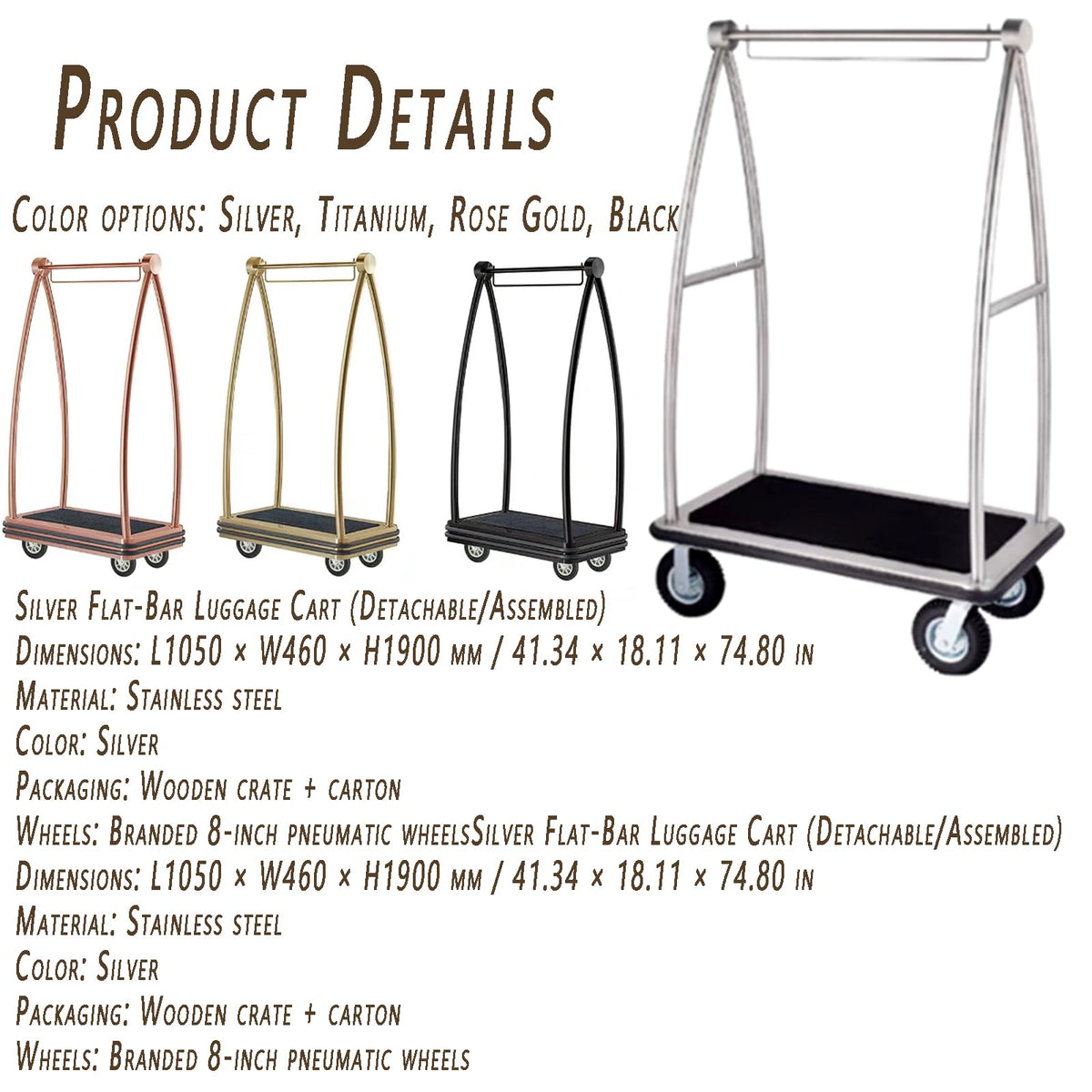 Stainless Steel Baggage Trolley with Wheels P839