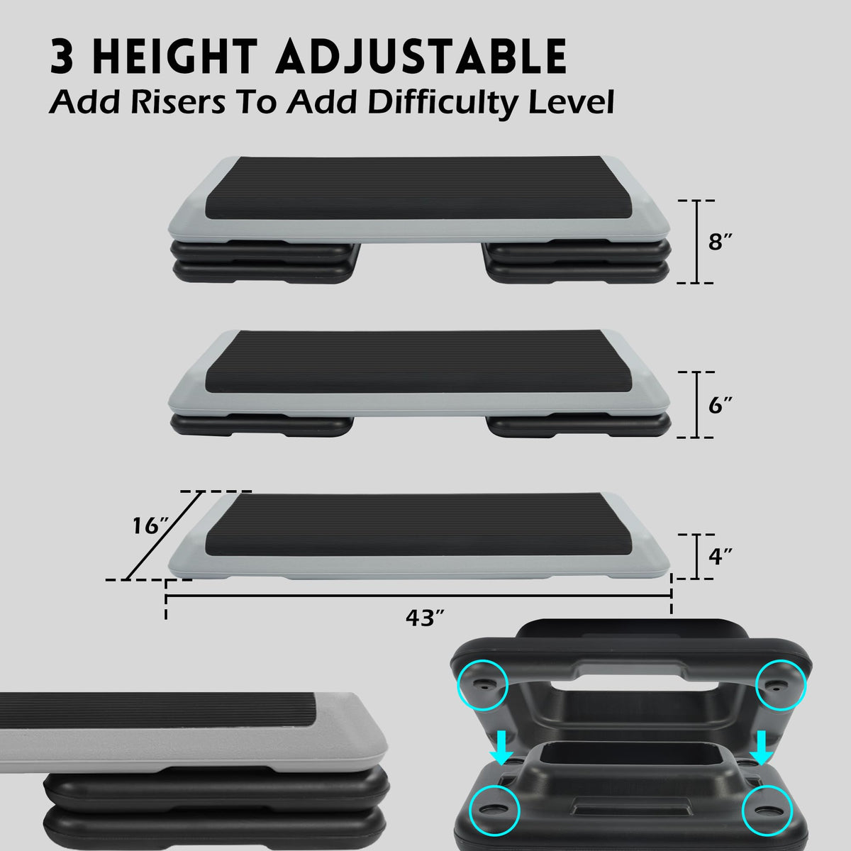 Adjustable Step Aerobic Platform with 4 Stackable Risers O29397