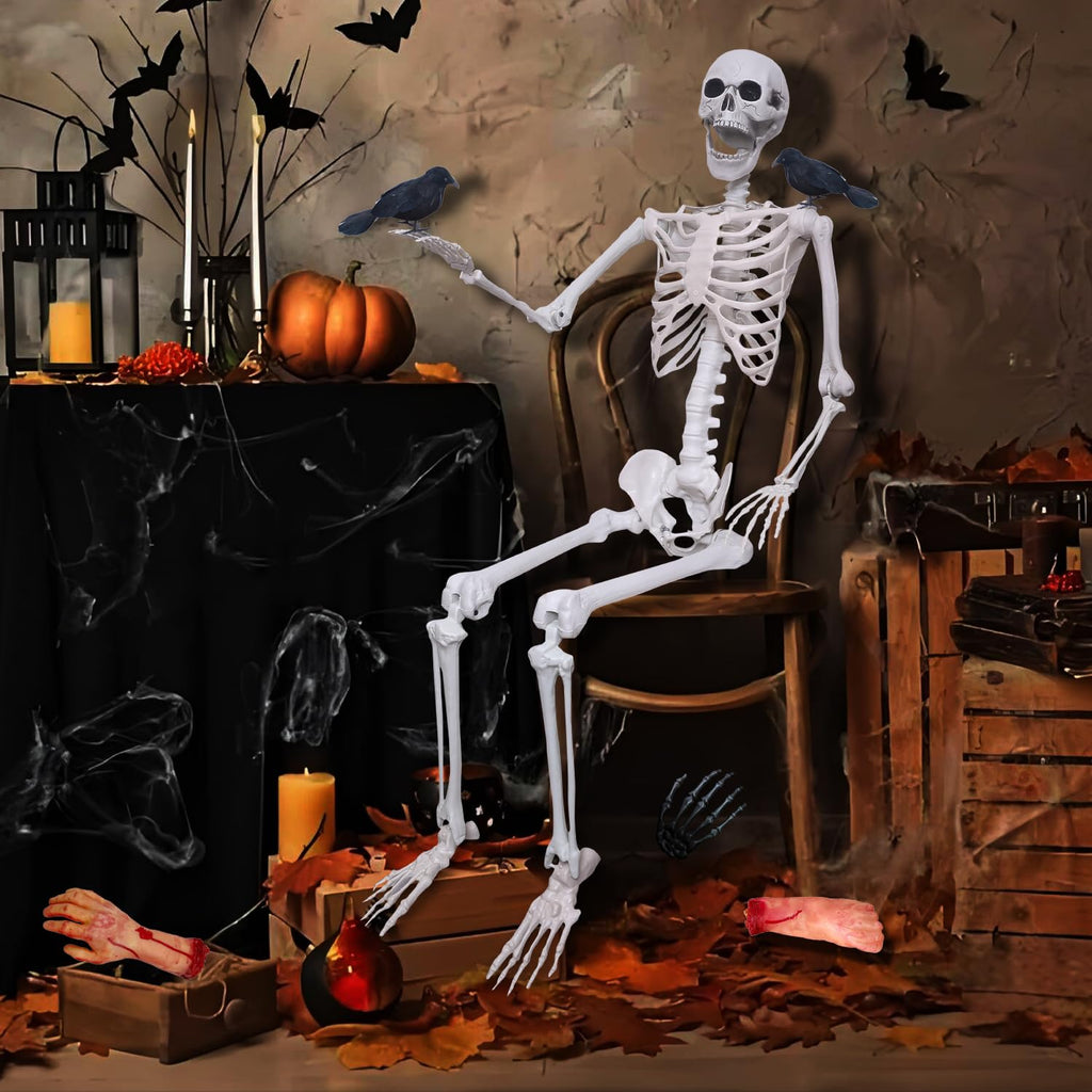 5.4ft/165cm Halloween Skeleton with Crows Movable Joints L6625