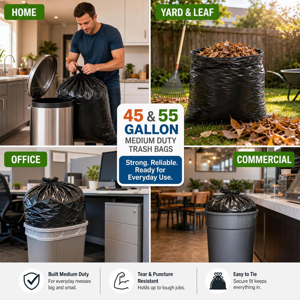 Heavy Duty Black 55-60 Gallon Trash Bags 100 Count S2840